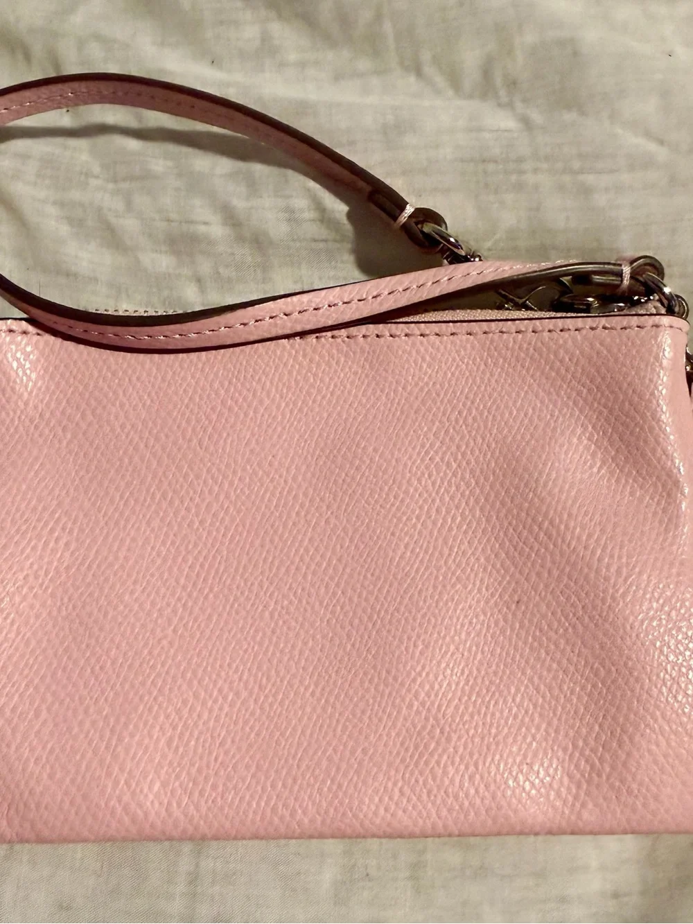 #Vintage Y2K Coach Double Zip Wallet Wristlet Pebble Leather Pink